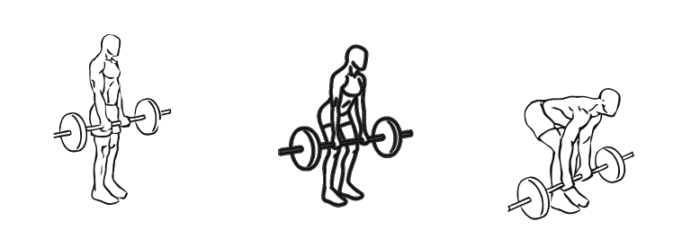 Line drawing of the romanian deadlift, in 3 steps from start to finish